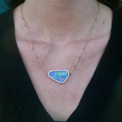 18 Karat Gold, Diamond and Boulder Opal Necklace
