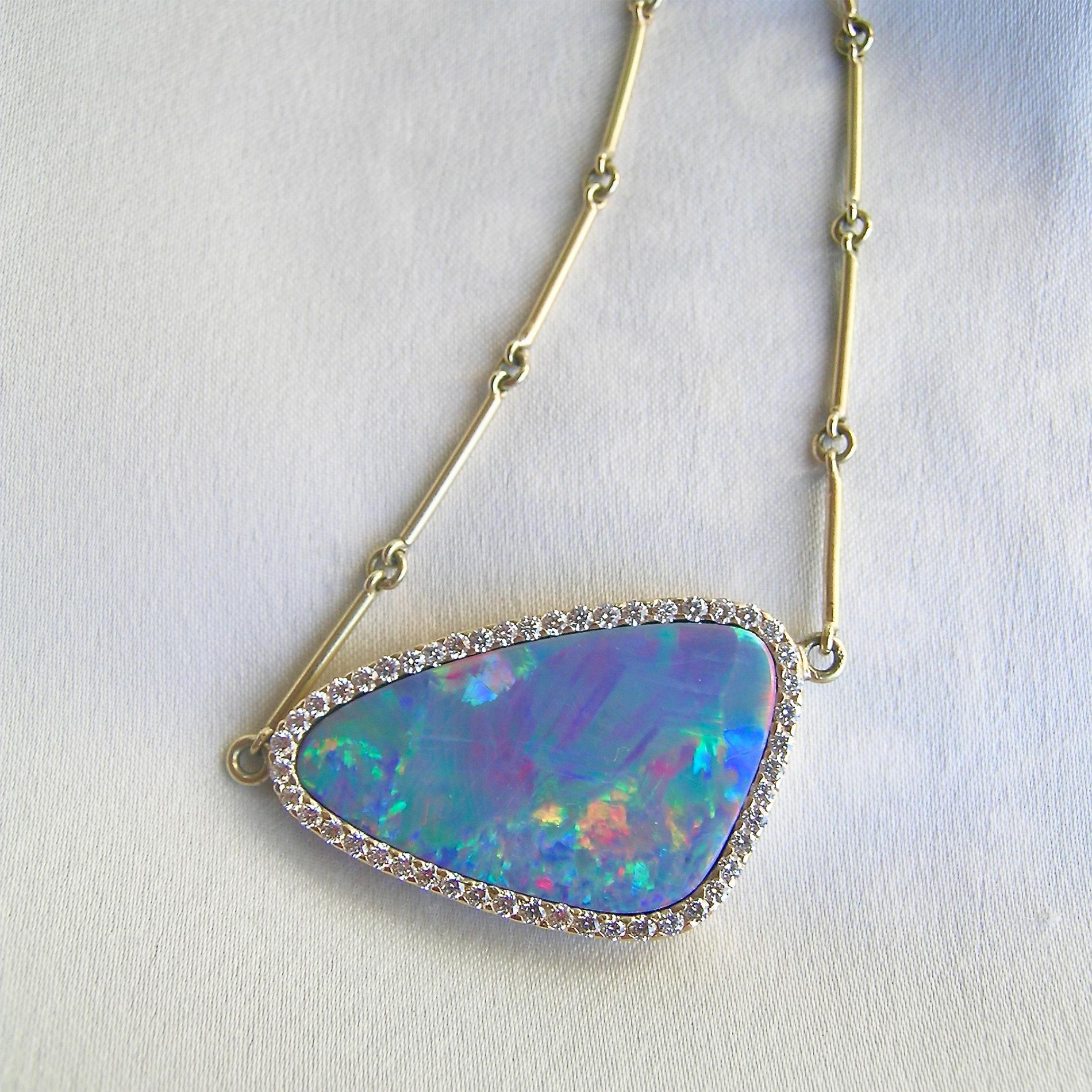 Women's 18 Karat Gold, Diamond and Boulder Opal Necklace