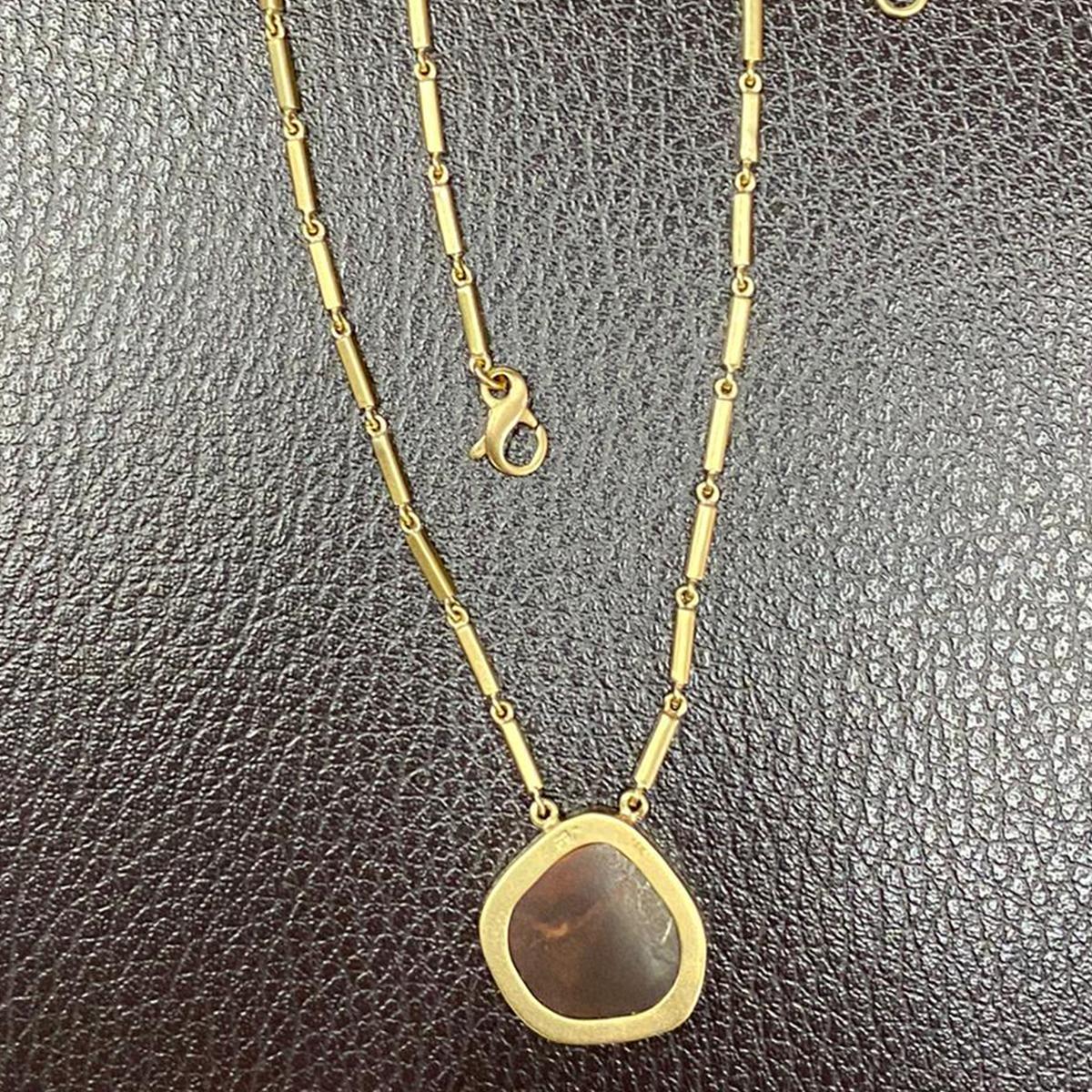 Modern 18k Gold, Diamond & Boulder Opal Pendant Necklace For Sale