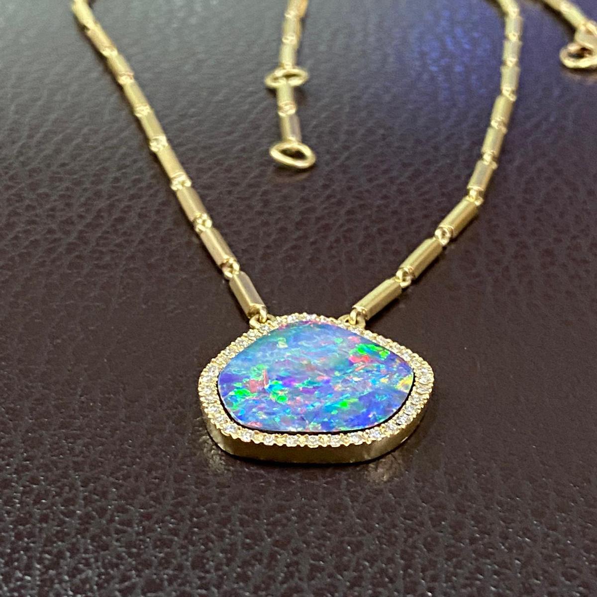 Women's 18k Gold, Diamond & Boulder Opal Pendant Necklace For Sale
