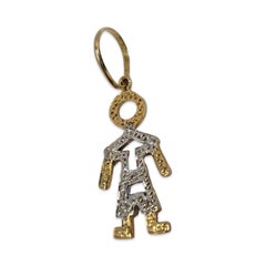 18K Gold Diamond Boy Charm Pendant, Two-Tone Gold Children Motif, 26mm