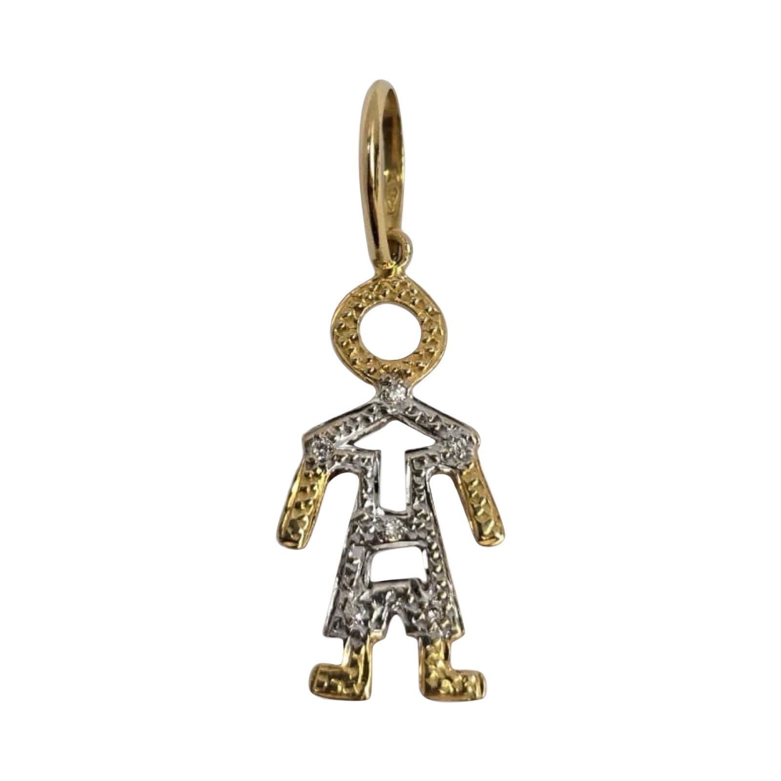 Pendentif breloque garçon en or 18K avec diamant, motif enfants en or bicolore, 26mm