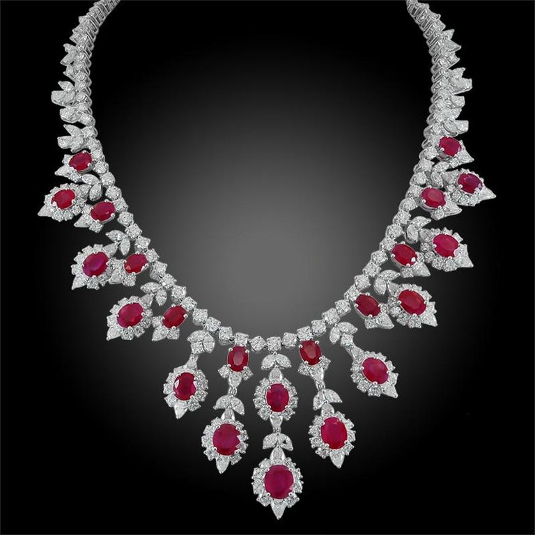 18 Karat Gold Diamond, Burma Ruby Necklace Suite For Sale at 1stDibs ...