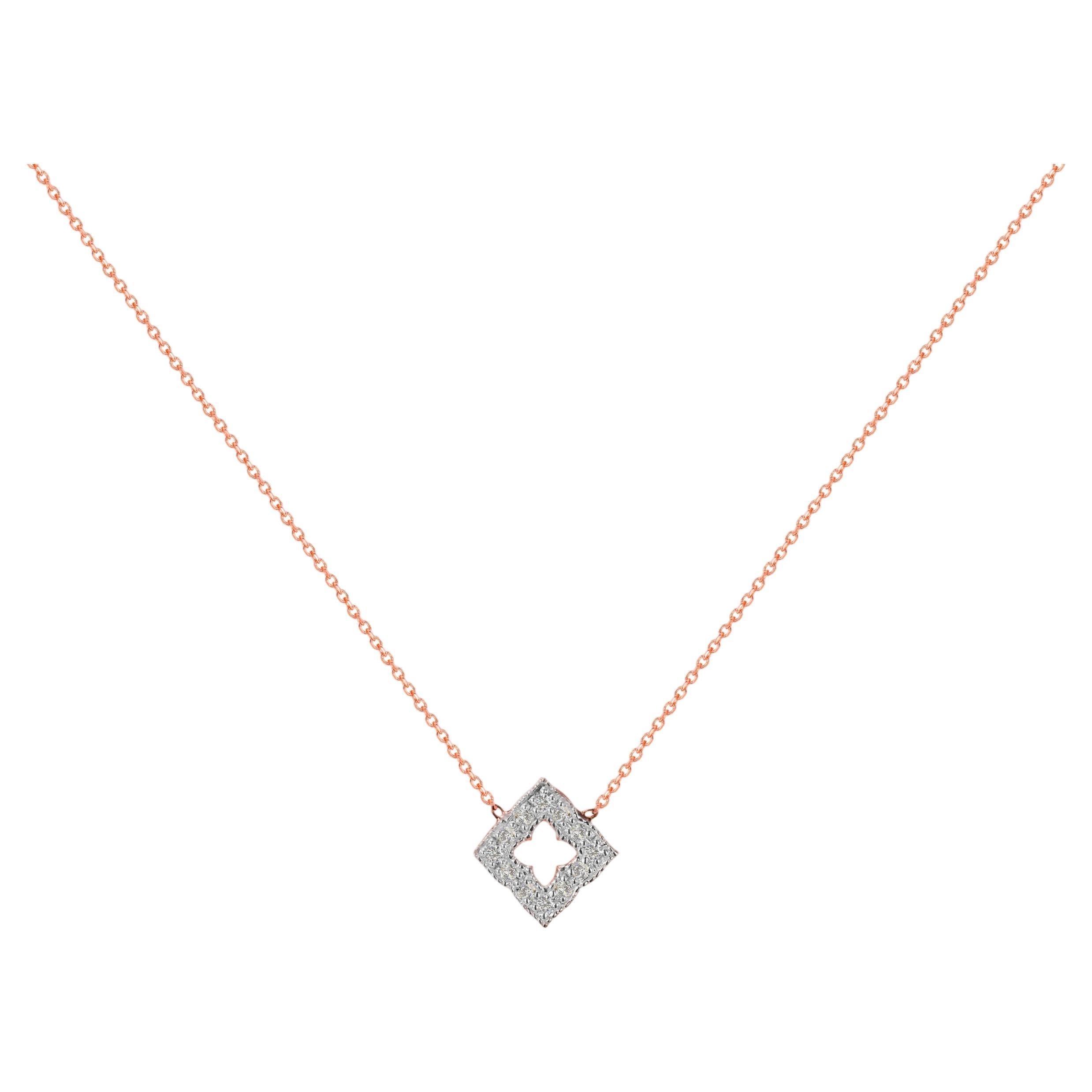 Quadratische Blumen-Clover-Anhänger-Halskette aus 18 Karat Gold mit Diamanten im Angebot