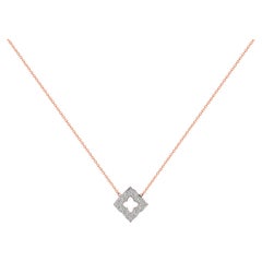 Quadratische Blumen-Clover-Anhänger-Halskette aus 18 Karat Gold mit Diamanten