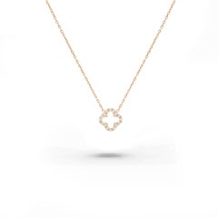 18k Gold Diamond Clover Necklace Minimalist Lucky Clover Necklace