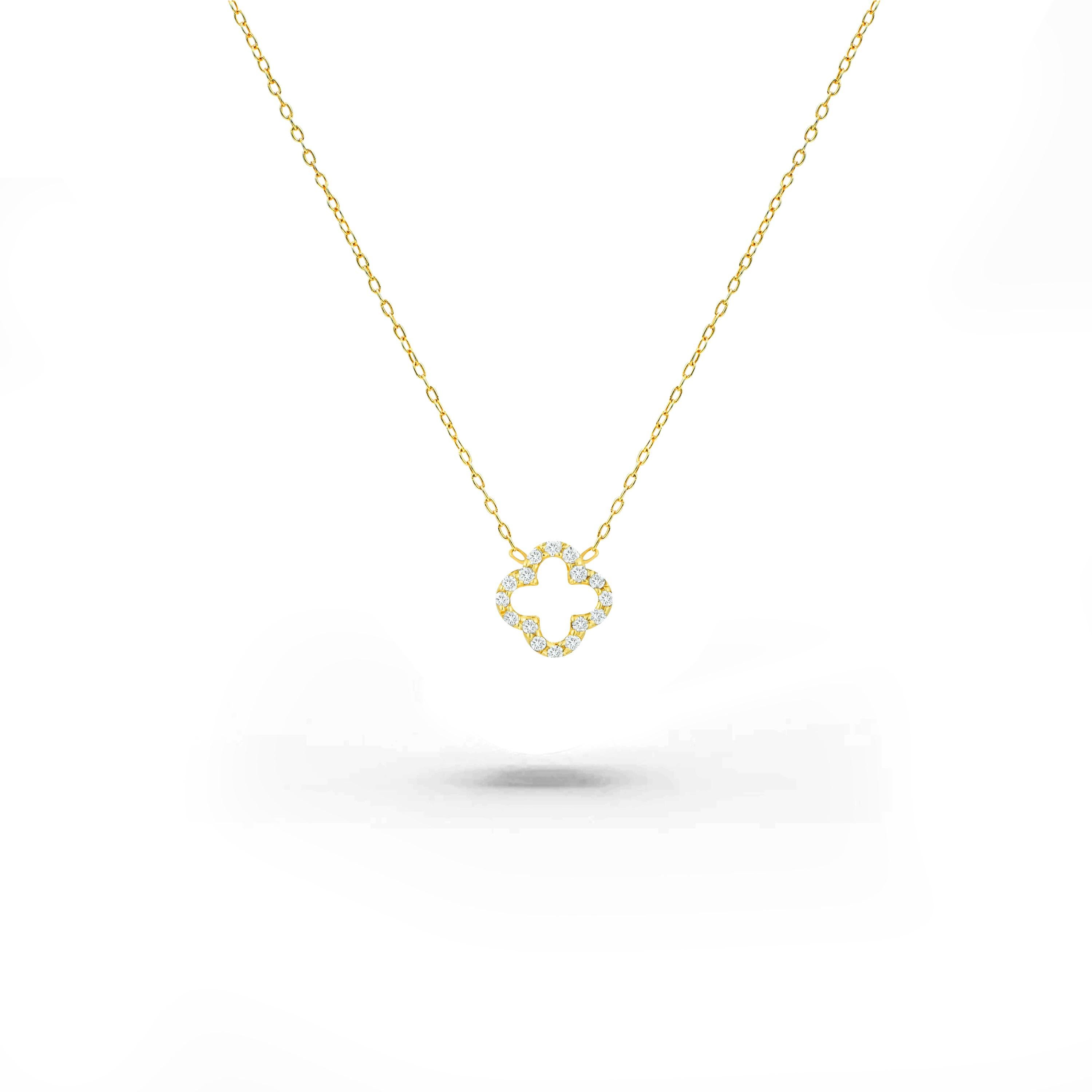 18k Gold Diamant Kleeblatt-Halskette Minimalistische Lucky Clover-Halskette (Moderne) im Angebot