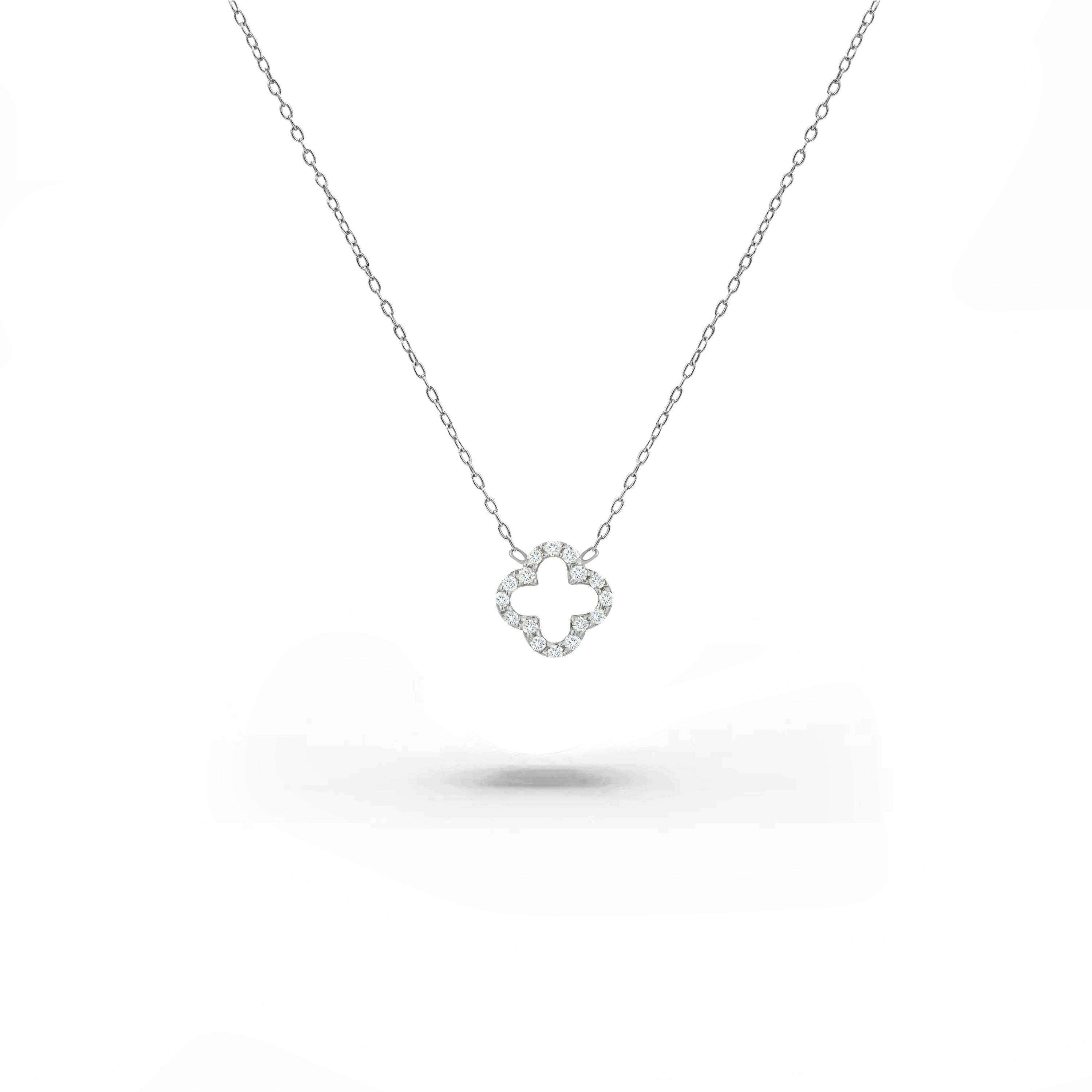 18k Gold Diamant Kleeblatt-Halskette Minimalistische Lucky Clover-Halskette (Rundschliff) im Angebot