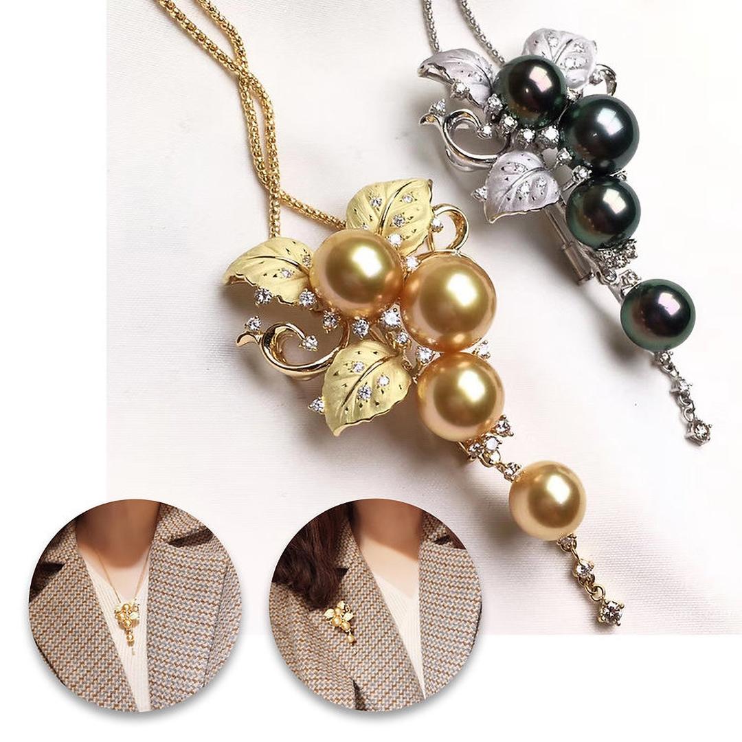 Inspired by the symbolism of abundance and prosperity, this luxurious necklace showcases a grape cluster motif brought to life with meticulous craftsmanship. The necklace is available in two striking variations:

- Aurora South Sea Gold Pearls: This