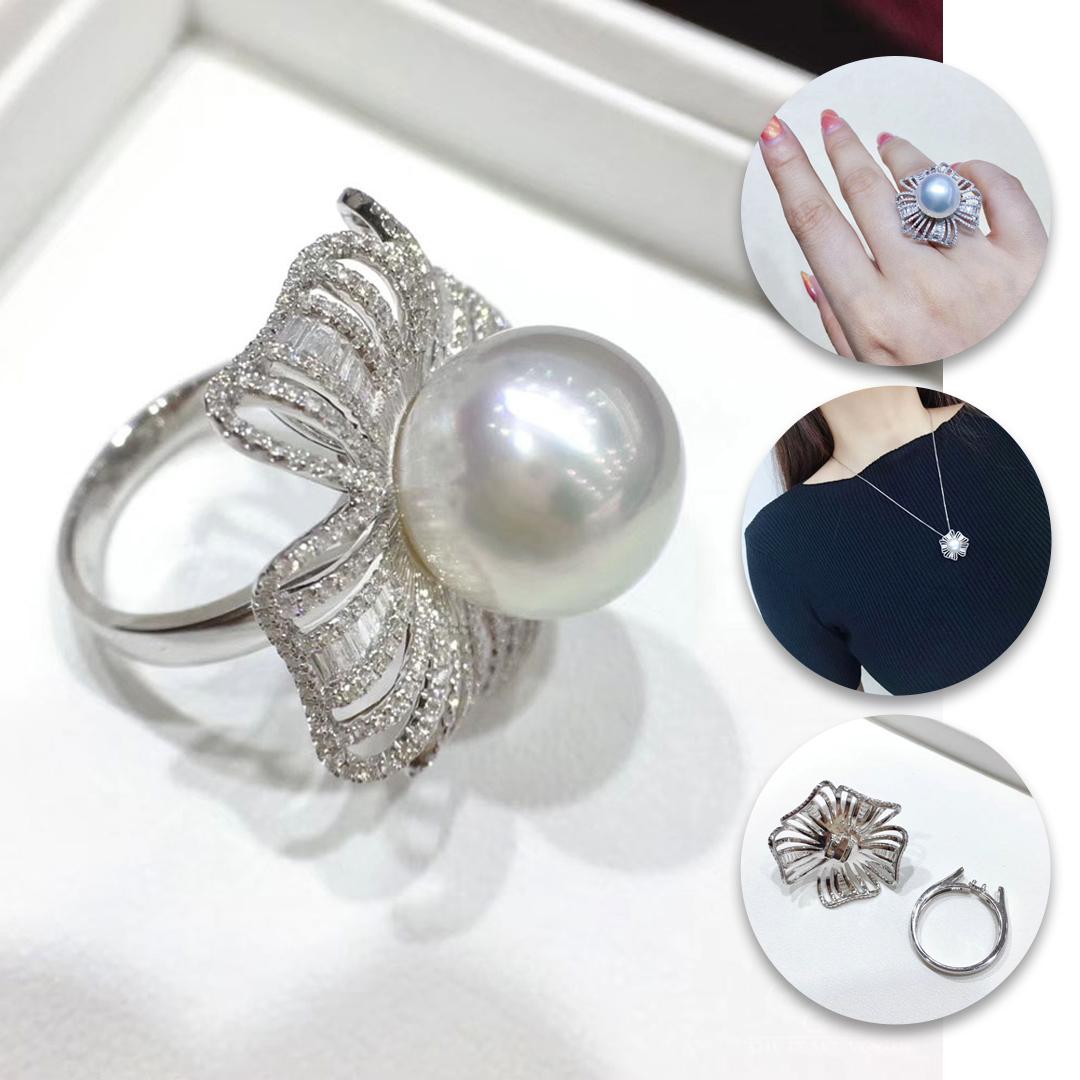 Uncut 【Vine Symphony】Convertible Radiant Fan Aurora South Sea Pearl Ring Pendant For Sale