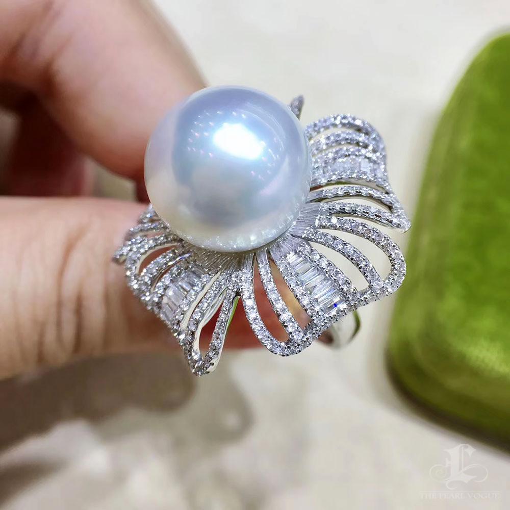 【Vine Symphony】Convertible Radiant Fan Aurora South Sea Pearl Ring Pendant For Sale 4