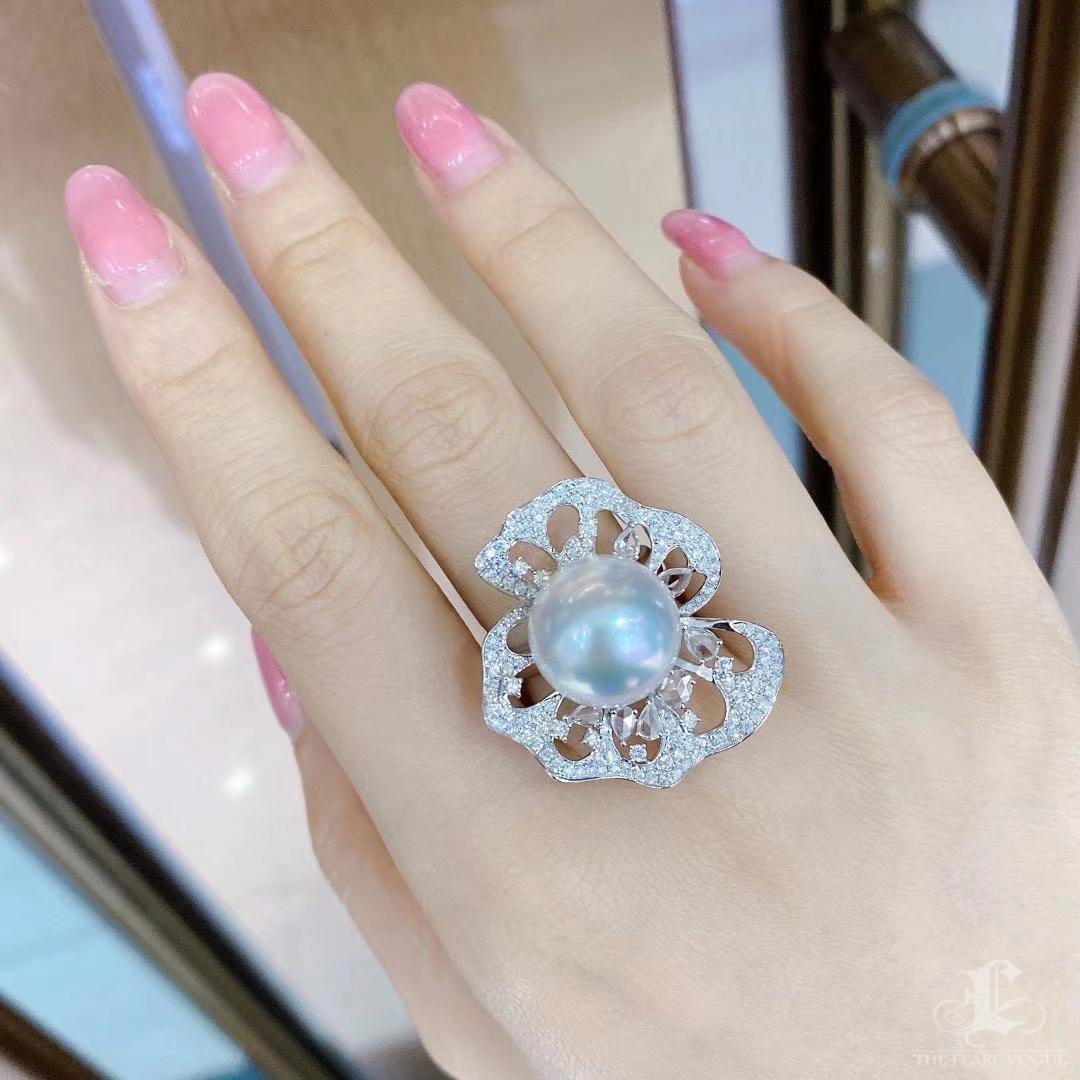 【Vine Symphony】Convertible Blooming Aurora South Sea Pearl Diamond Ring Pendant in vendita 6
