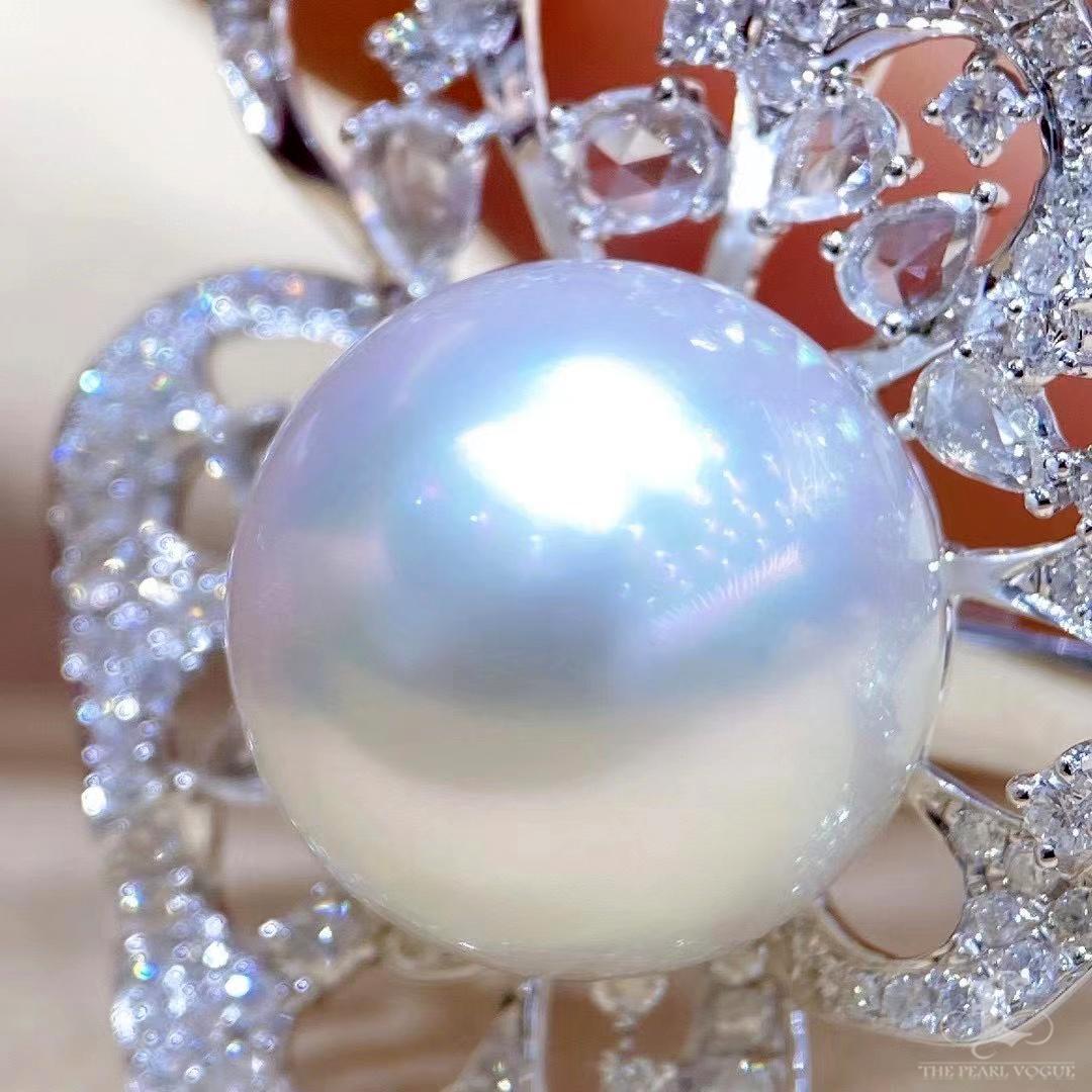 【Vine Symphony】Convertible Blooming Aurora South Sea Pearl Diamond Ring Pendant in vendita 2