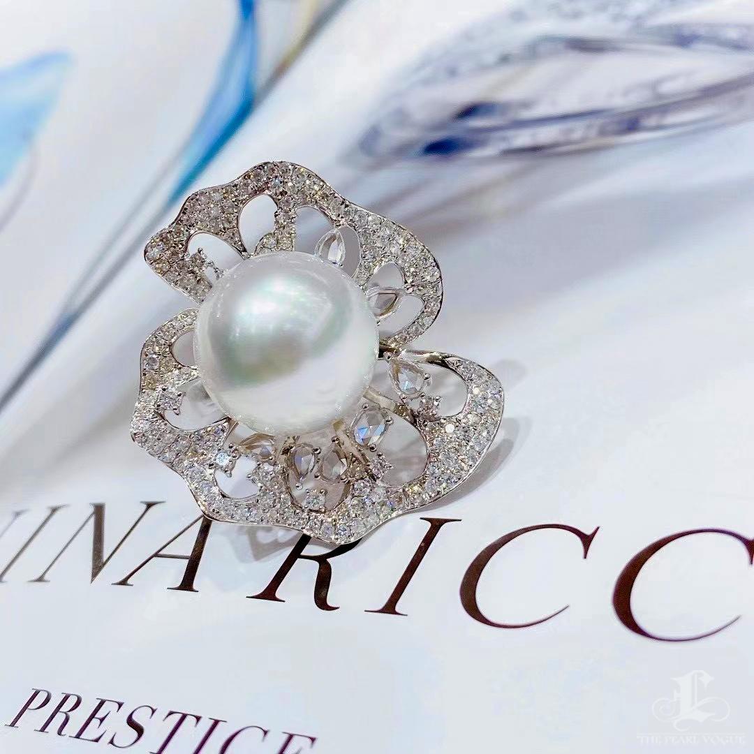 【Vine Symphony】Convertible Blooming Aurora South Sea Pearl Diamond Ring Pendant in vendita 5