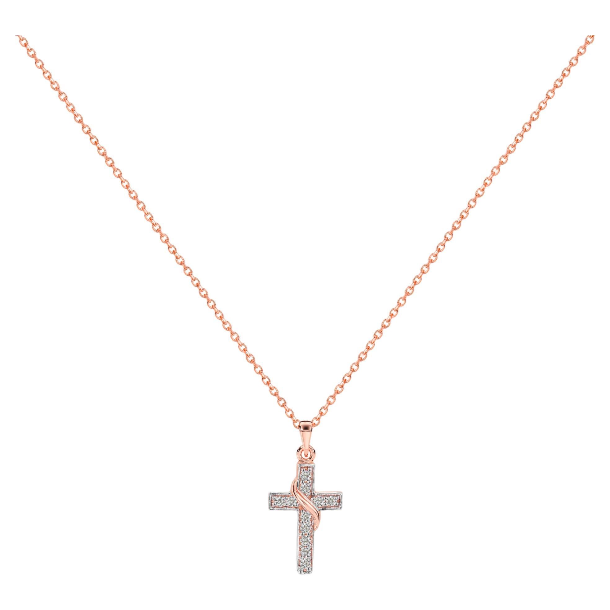 18k Gold Diamond Cross Necklace Baptism Confirmation Pendant For Sale