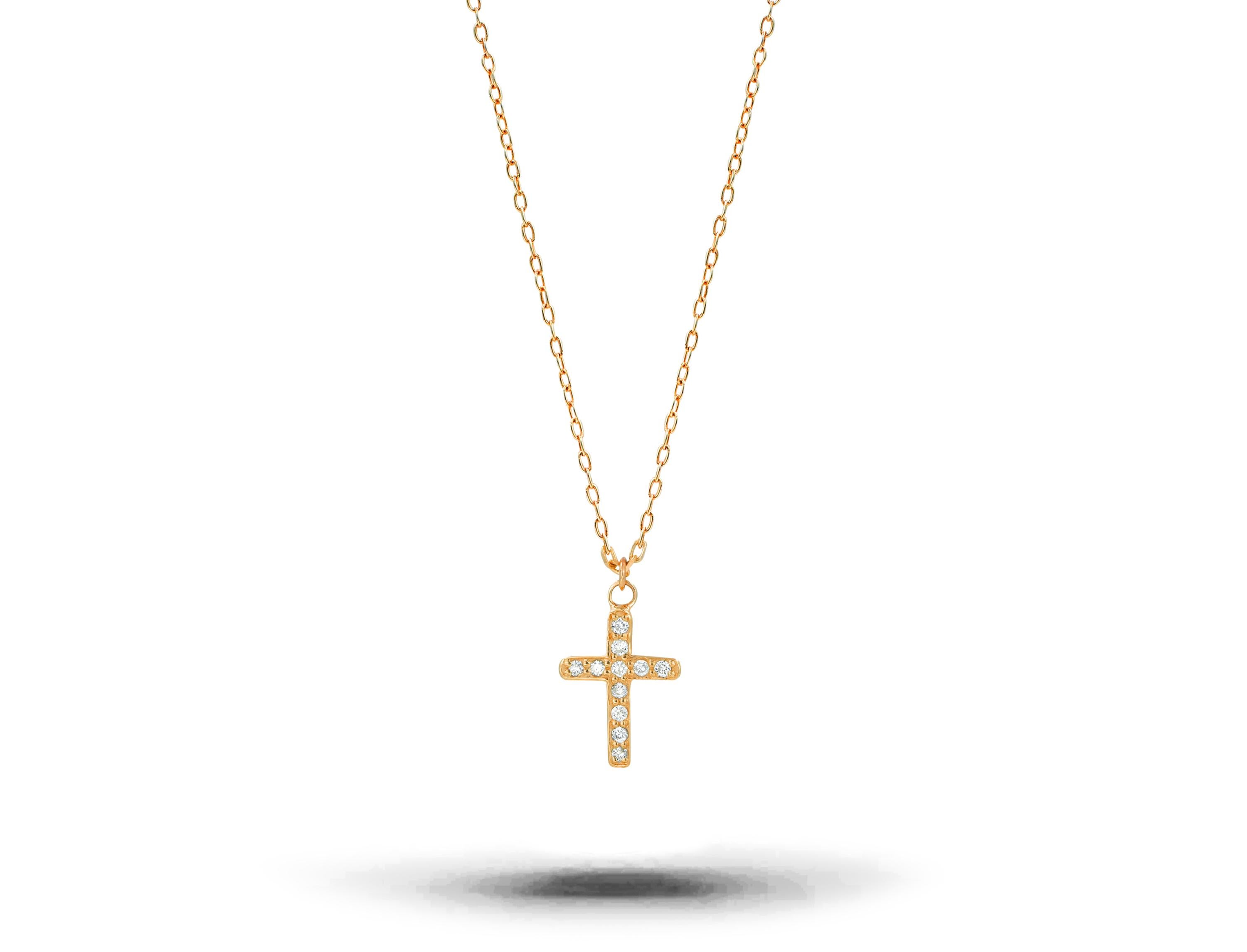Diamond Cross Necklace is made of 18k solid gold available in three colors, White Gold / Rose Gold / Yellow Gold.

Lightweight and gorgeous natural genuine round cut diamond. Each diamond is hand selected by me to ensure quality and set by a master