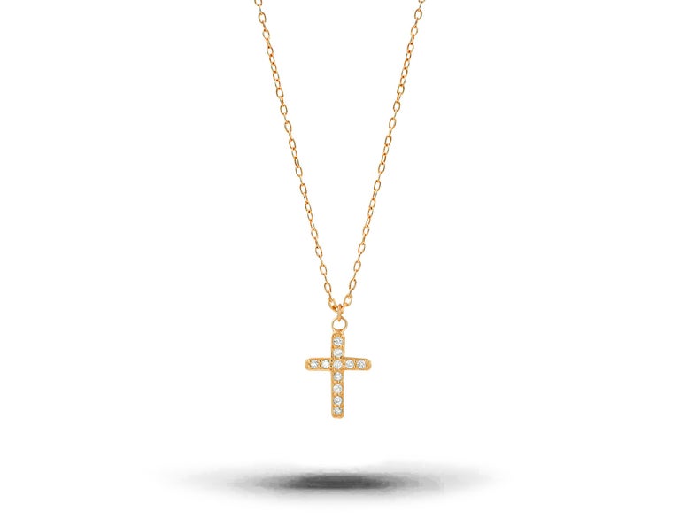 18k Gold Diamond Cross Necklace Cross Pendant Necklace For Sale at 1stDibs