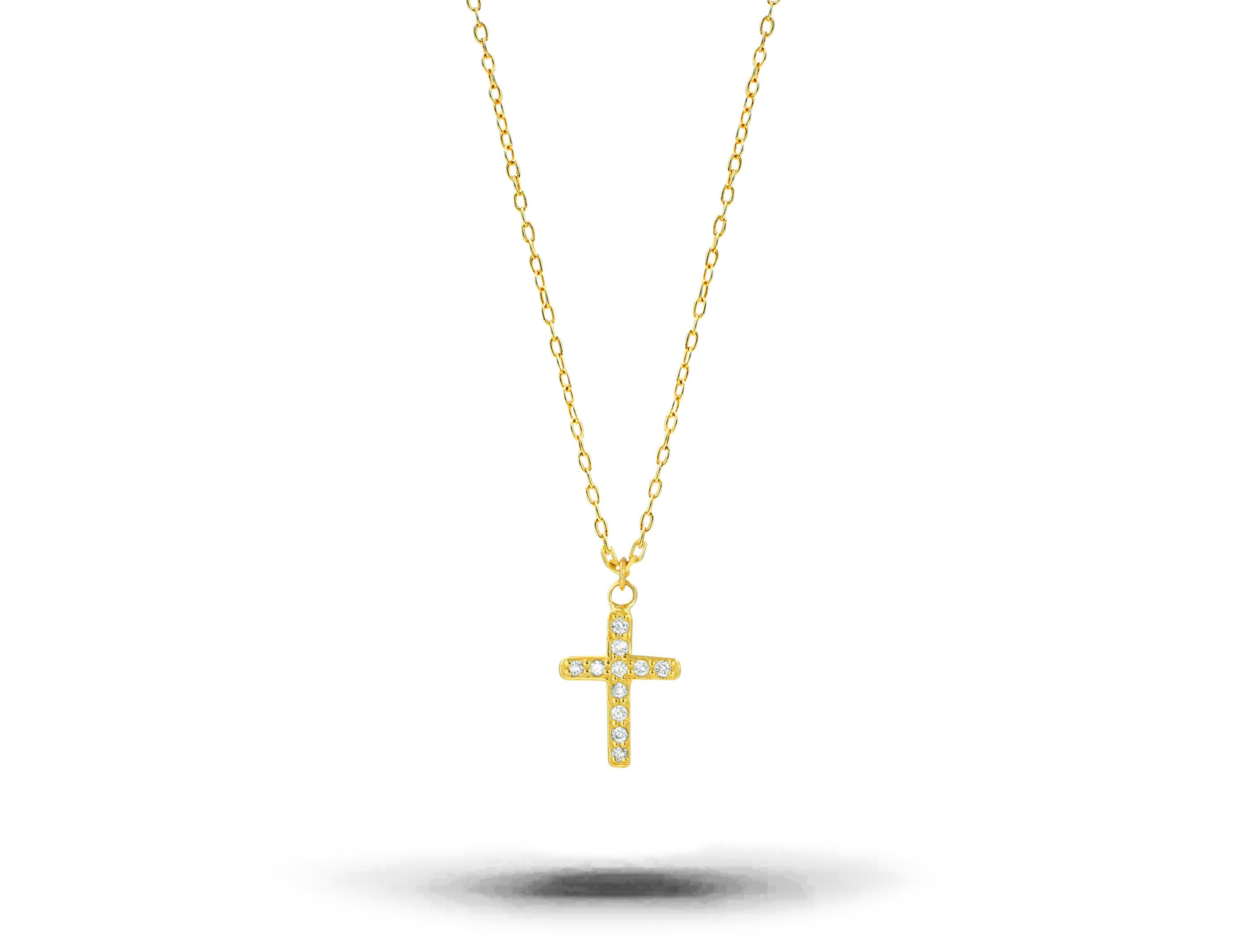 18 Karat Gold Diamant-Kreuz-Halskette mit Kreuz-Anhänger (Moderne) im Angebot