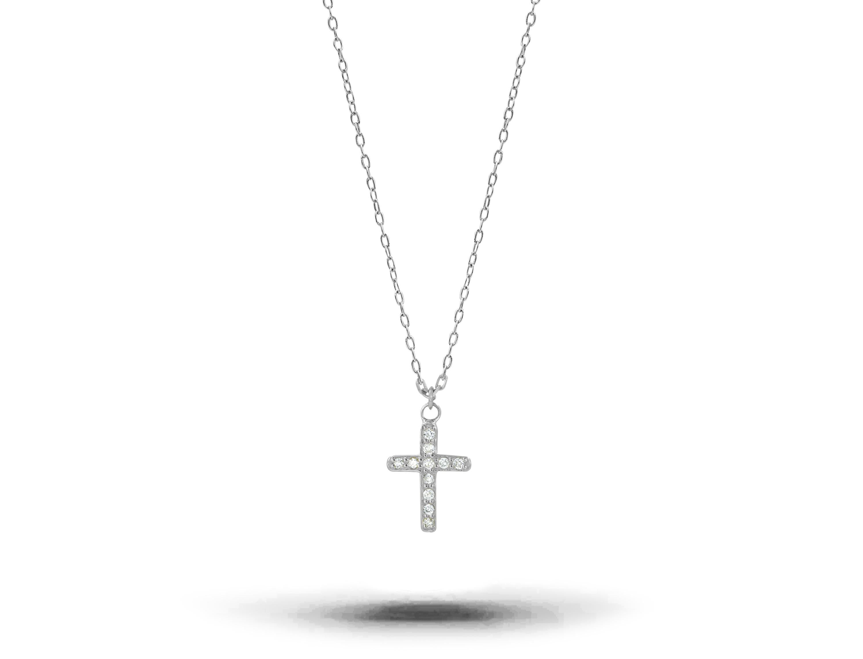 18 Karat Gold Diamant-Kreuz-Halskette mit Kreuz-Anhänger (Rundschliff) im Angebot