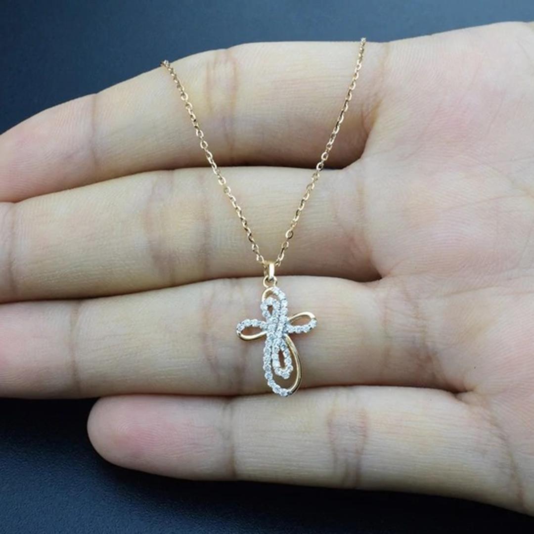 Women's or Men's 18k Gold Diamond Cross Necklace Diamond Cross Pendant Communion Gift For Sale