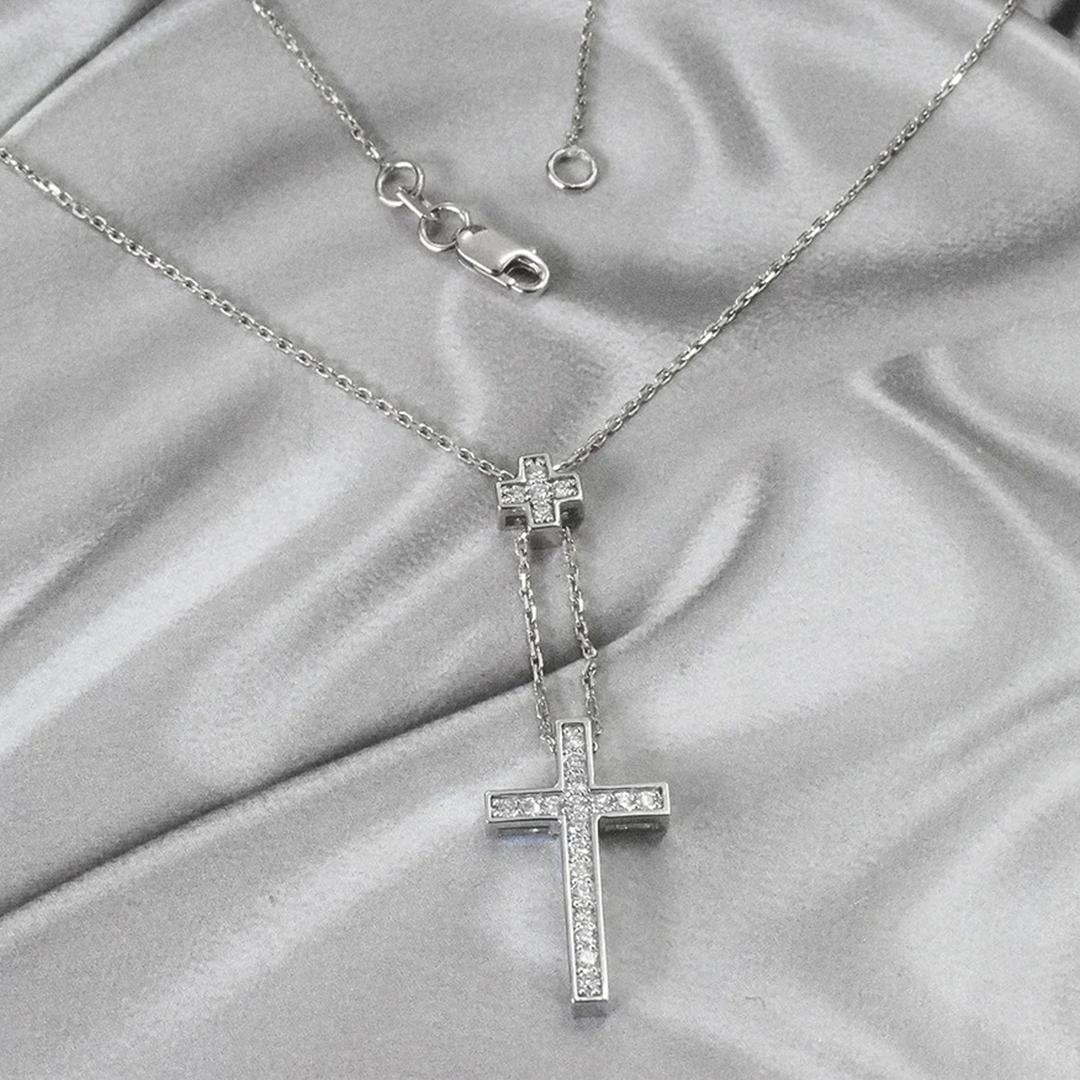 Diamond Cross Necklace is made of 18k solid gold available in three colors of gold, Rose Gold / Yellow Gold / White Gold.

This modern minimalist necklace is a perfect gift for loved once and perfect to wear any occasion or day to day use.

