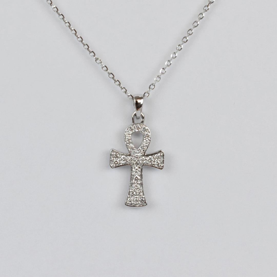 18 Karat Gold Diamant-Kreuz-Halskette Minimalistische Halskette Spiritual Schmuck im Angebot 3