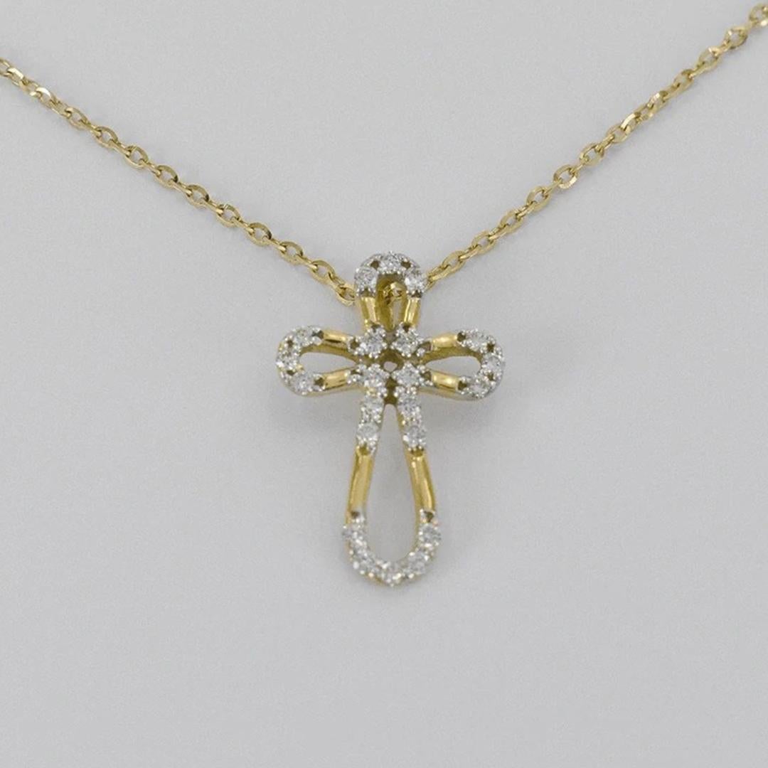 Round Cut 18k Gold Diamond Cross Necklace Religious Diamond Necklace For Sale