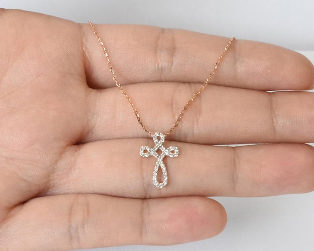 Diamond Cross Necklace is made of 18k solid gold available in three colors of gold, Rose Gold / White Gold / Yellow Gold.

Natural genuine round cut diamond each diamond is hand selected by me to ensure quality and set by a master setter in our