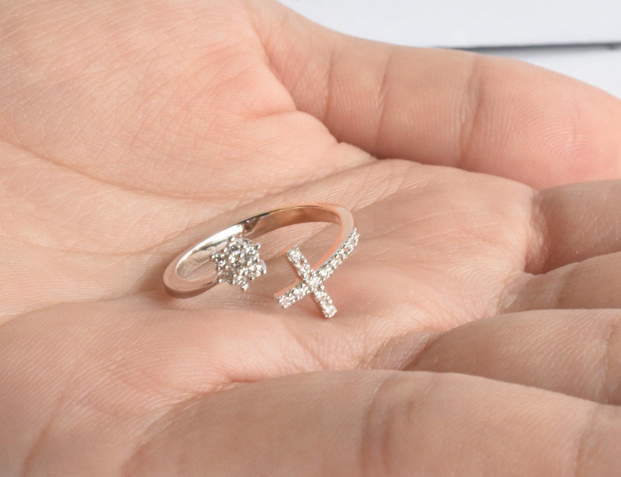 For Sale:  18k Gold Diamond Cross Ring Two Tone Ring Engagement Ring 4