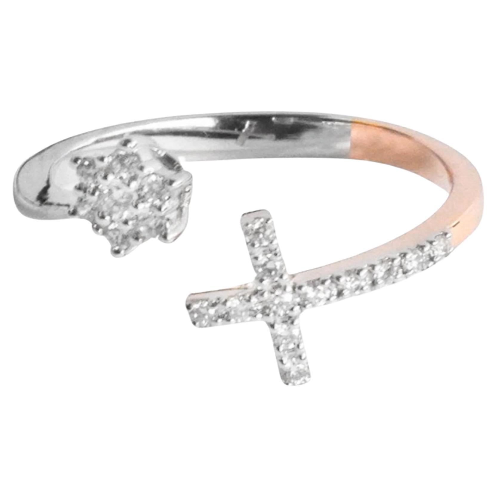 18k Gold Diamond Cross Ring Two Tone Ring Engagement Ring