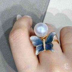 Diamond Dust Butterfly Aurora South Sea Pearl Diamond Ring
