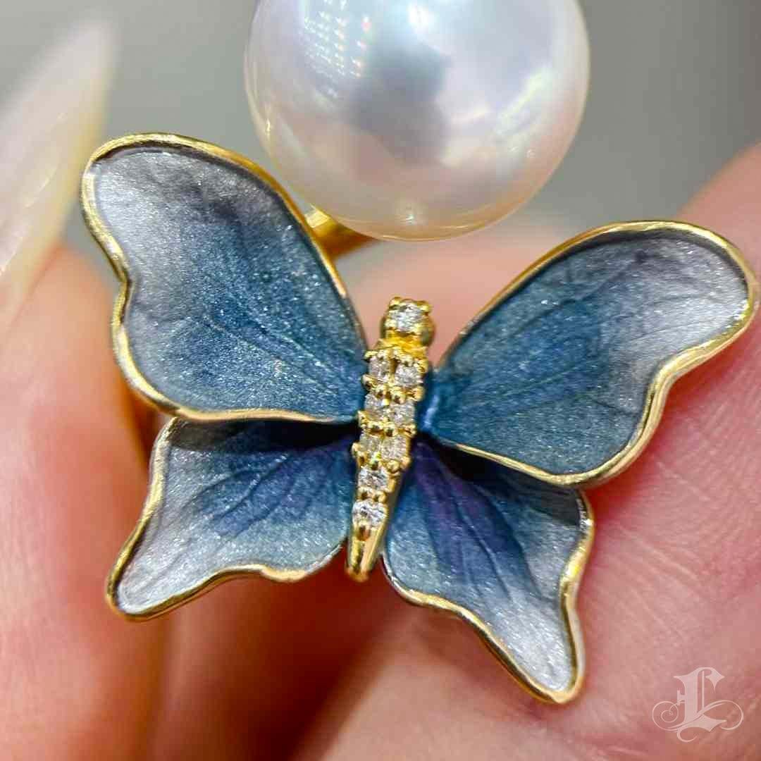 Anillo de Diamantes Polvo de Diamantes Mariposa Aurora Perla del Mar del Sur Sin cortar