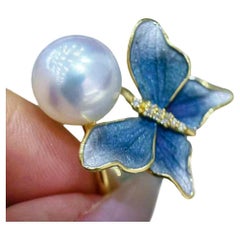 Anillo de Diamantes Polvo de Diamantes Mariposa Aurora Perla del Mar del Sur