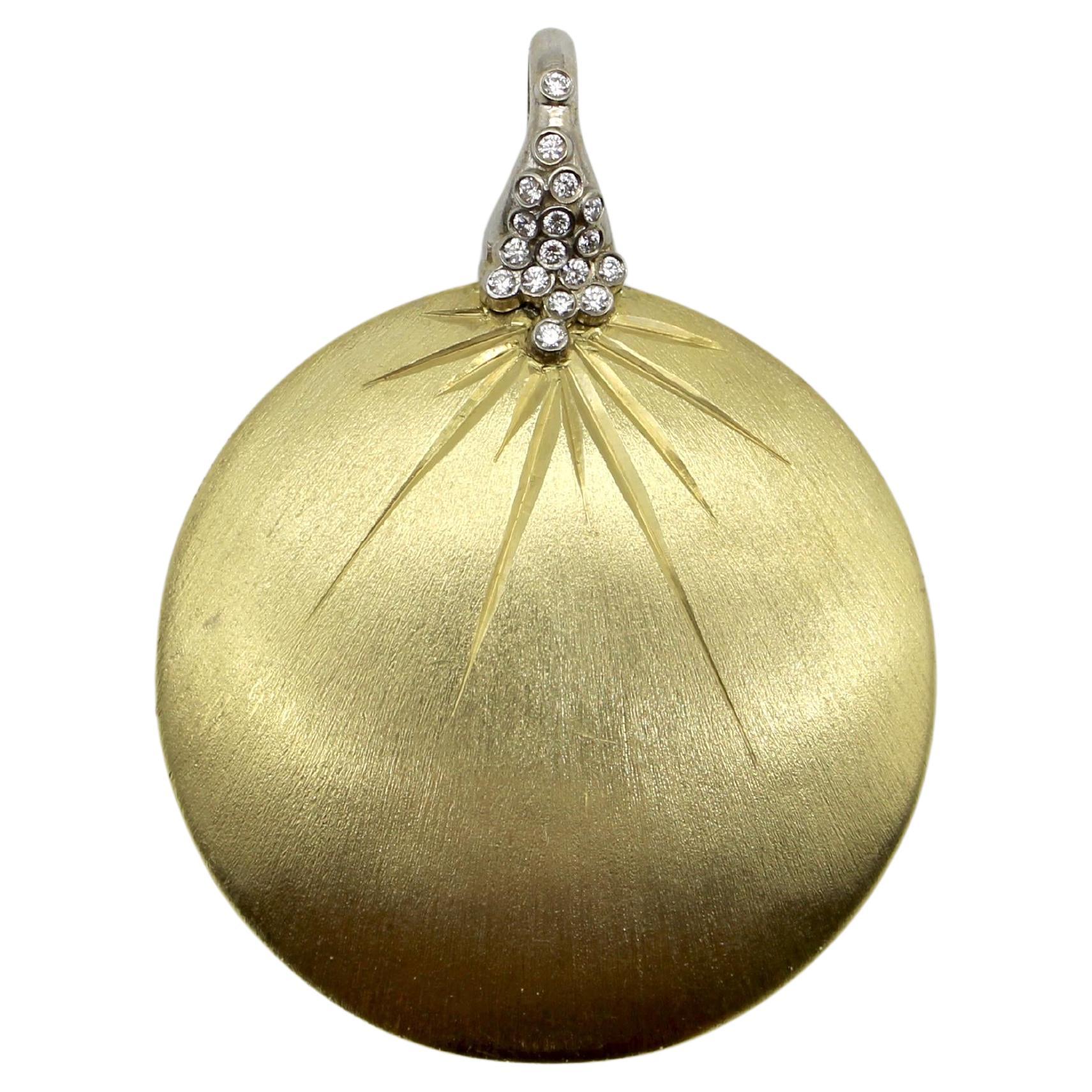 18K Gold Diamond Disc Pendant
