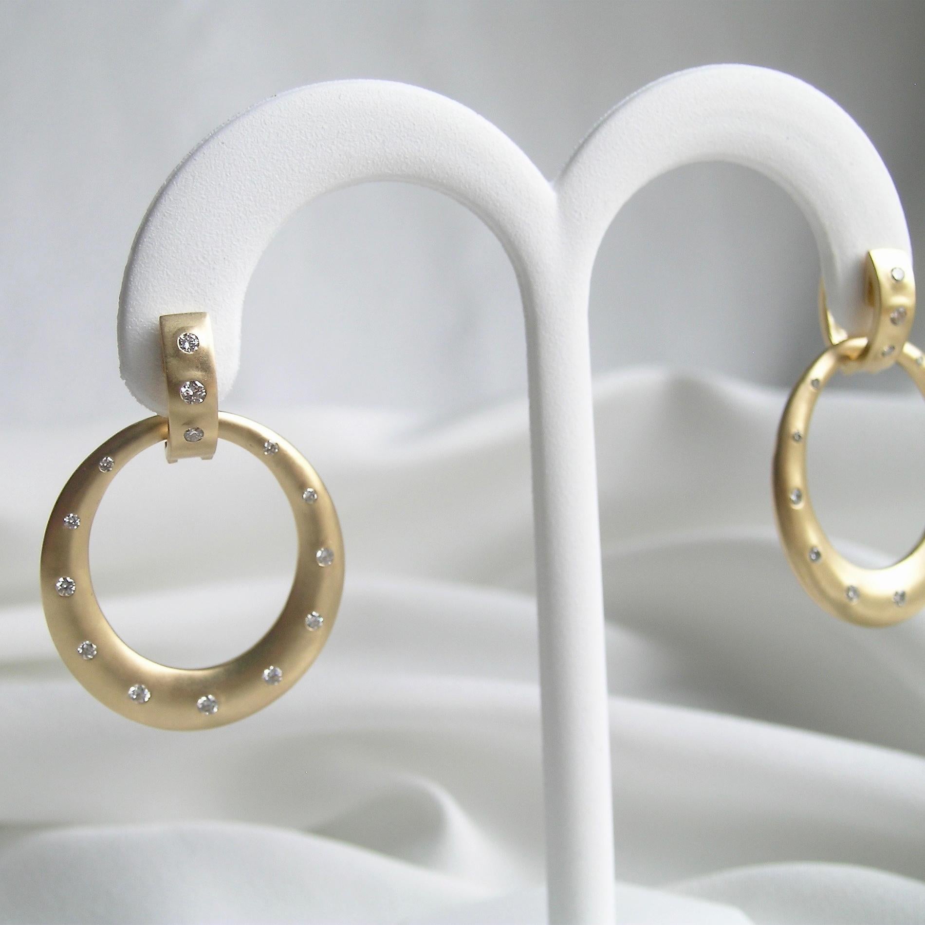 Brilliant Cut 18 Karat Gold and Diamond Double Hoop Earrings For Sale