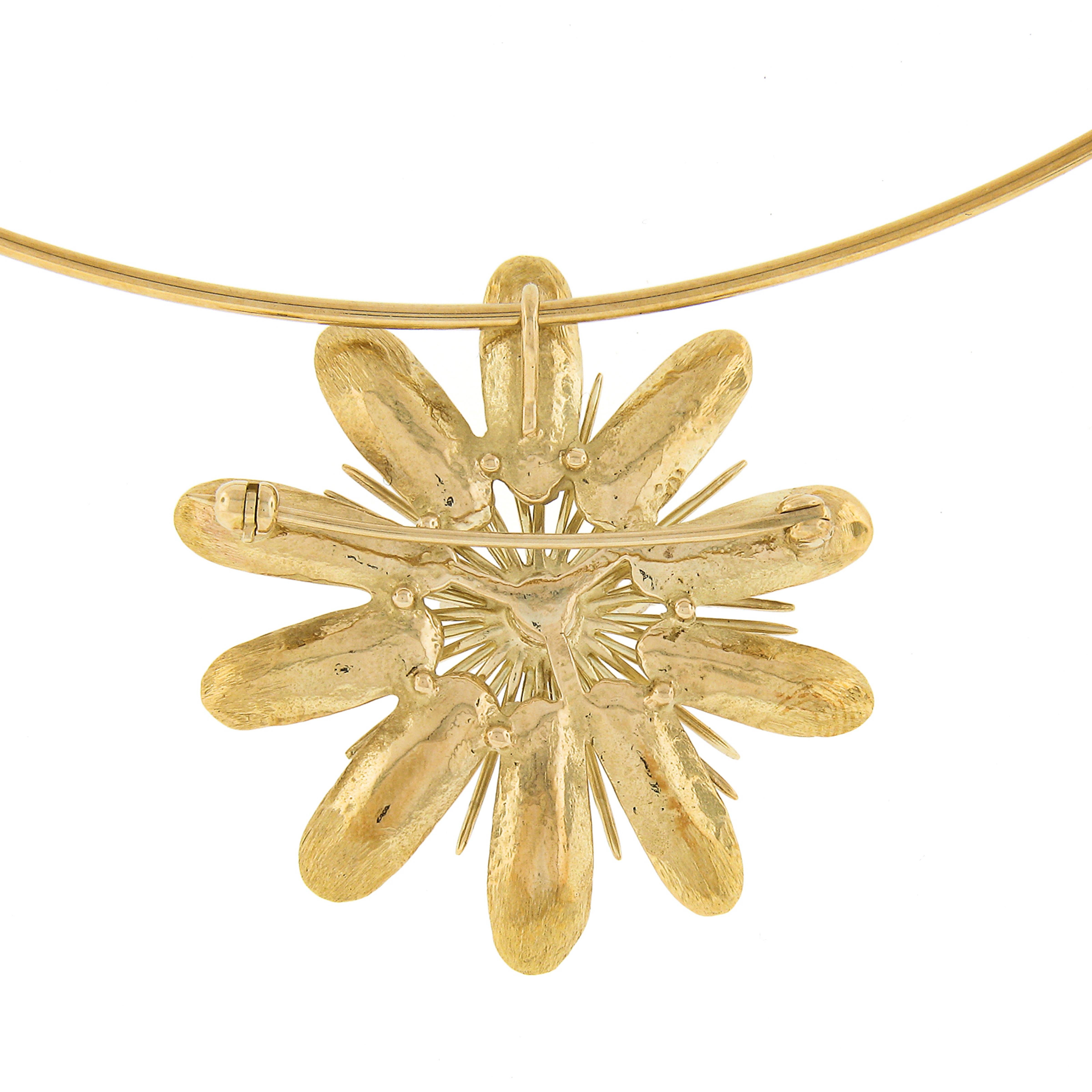 18 Karat Gold Diamant Dual Finish Blume Slide Brosche Anhänger Draht Collier Halskette im Angebot 1