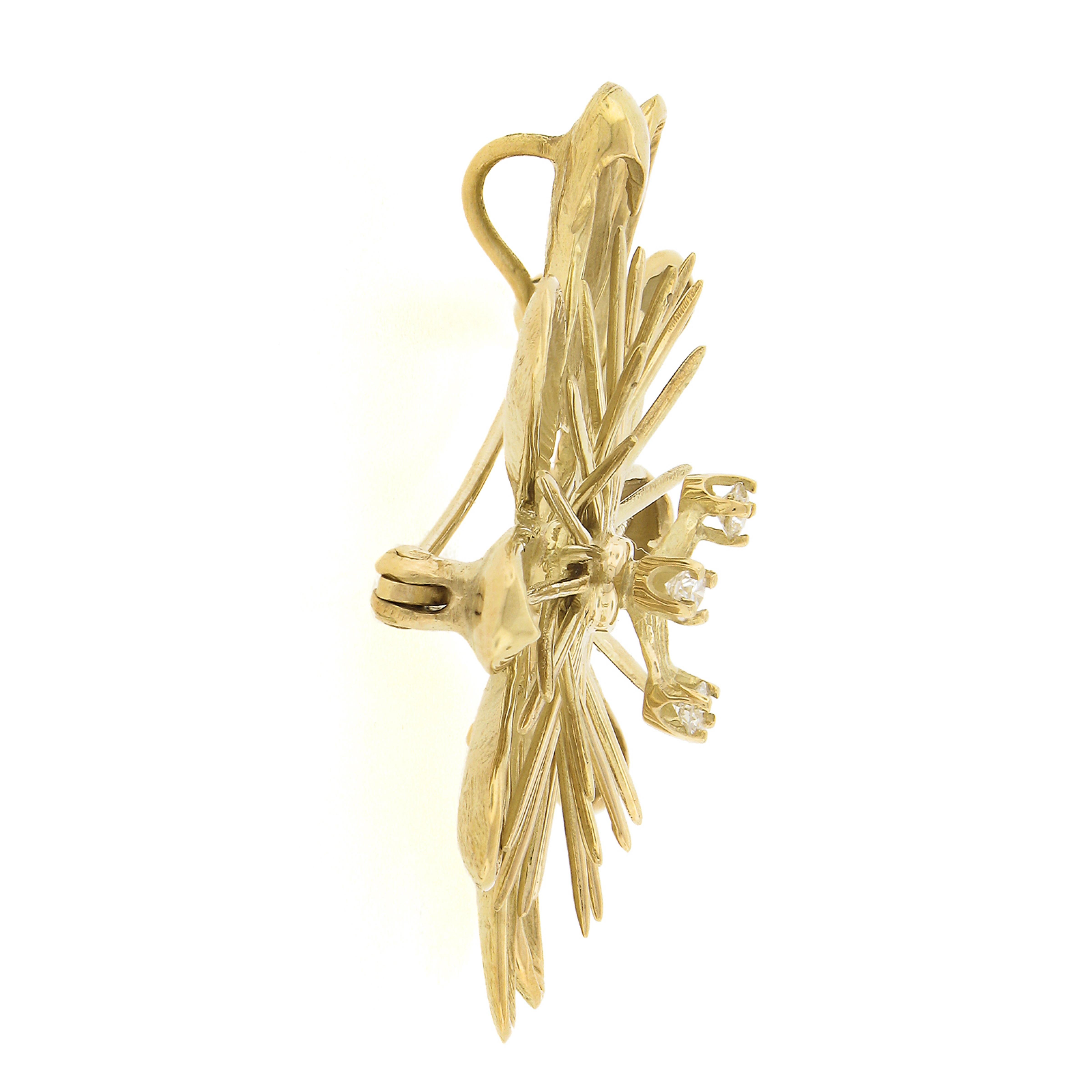 18 Karat Gold Diamant Dual Finish Blume Slide Brosche Anhänger Draht Collier Halskette im Angebot 3