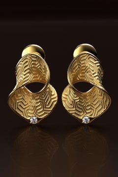 18k Gold Diamond Earrings Made in Italy by Oltremare Gioielli, Italian Jewelry