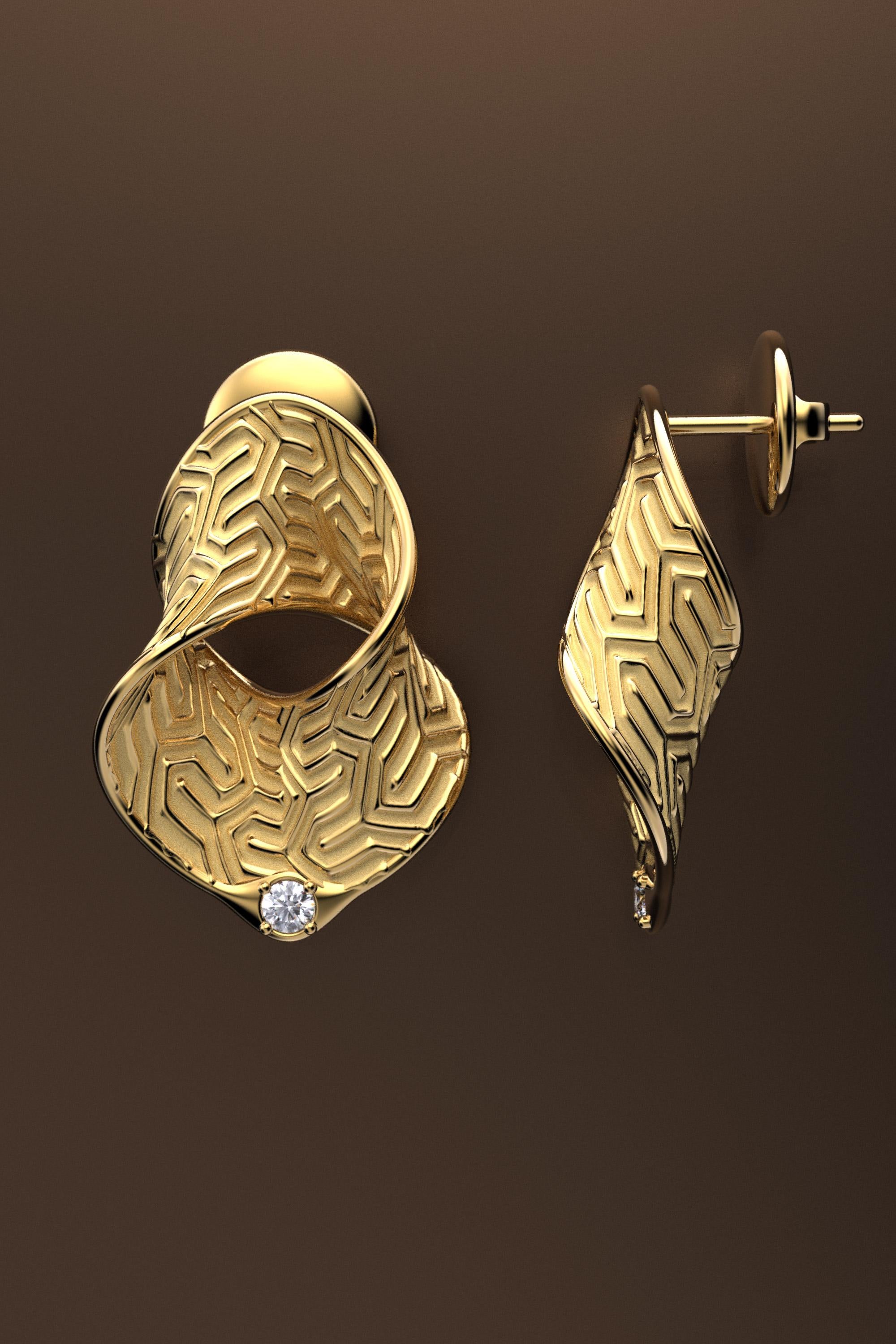 Contemporary 18k Gold Diamond Earrings Made in Italy by Oltremare Gioielli, Italian Jewelry For Sale