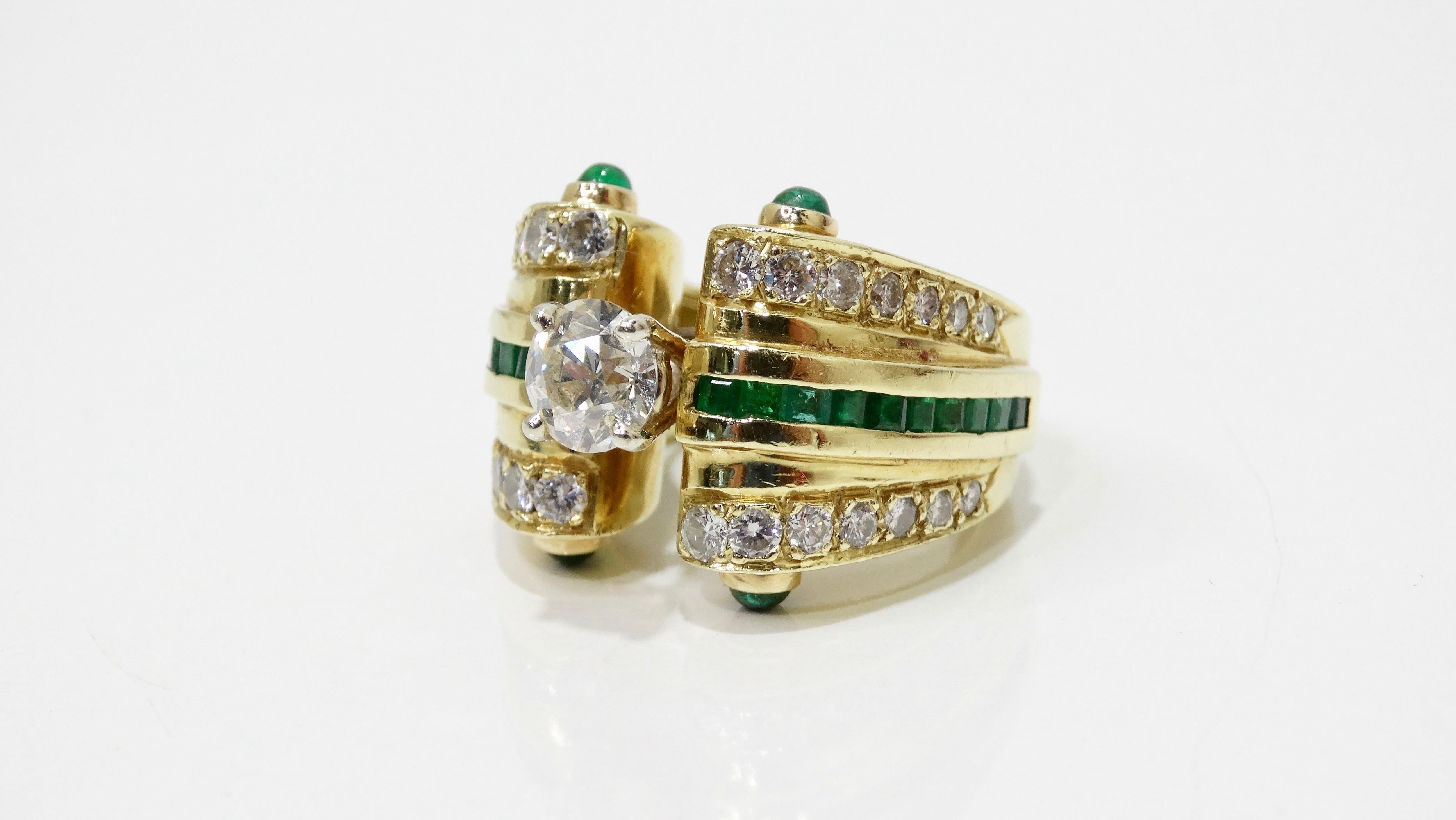 Diamond & Emerald 1930s Cocktail Ring 18k Gold 5