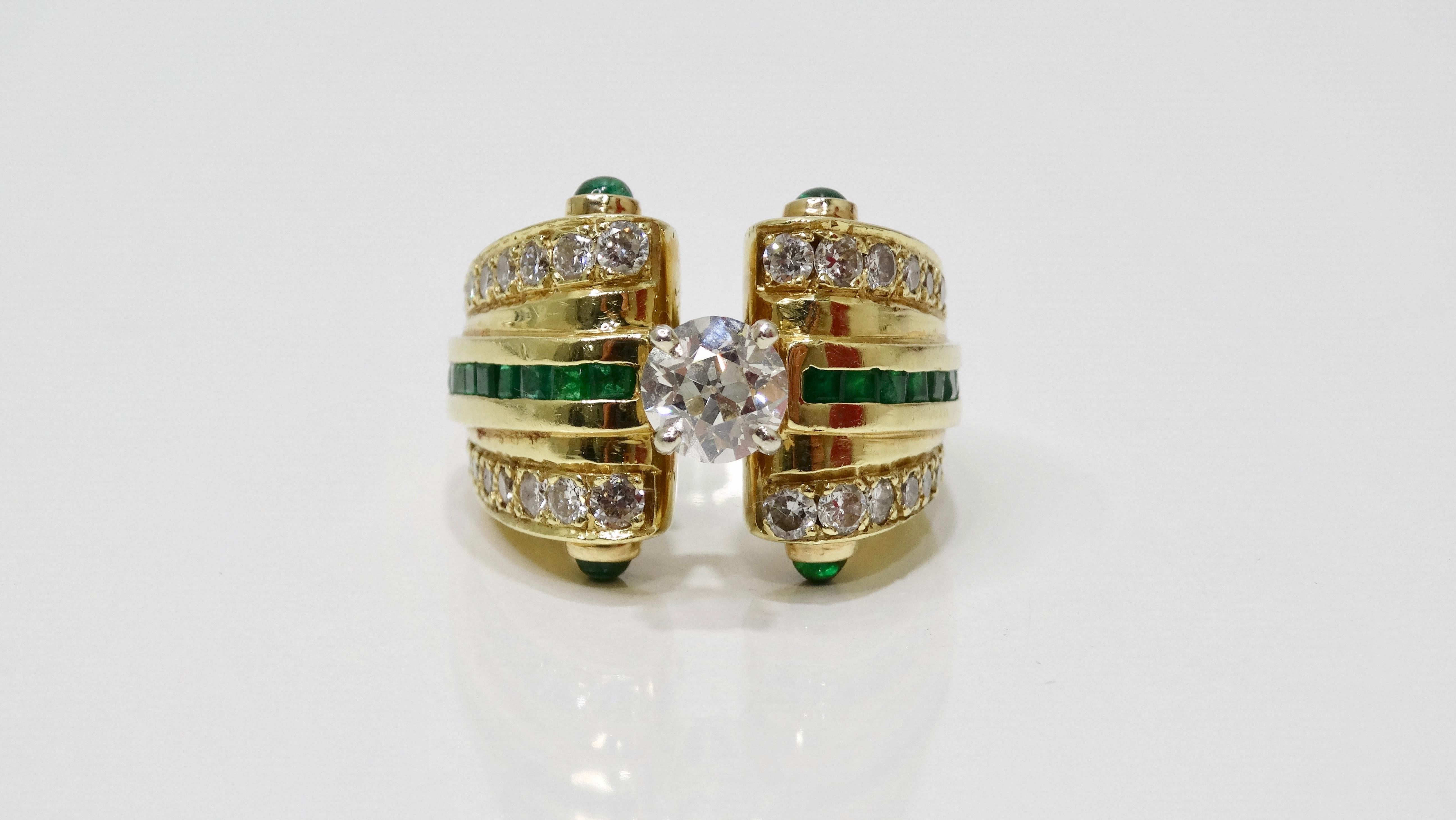 Diamond & Emerald 1930s Cocktail Ring 18k Gold 1