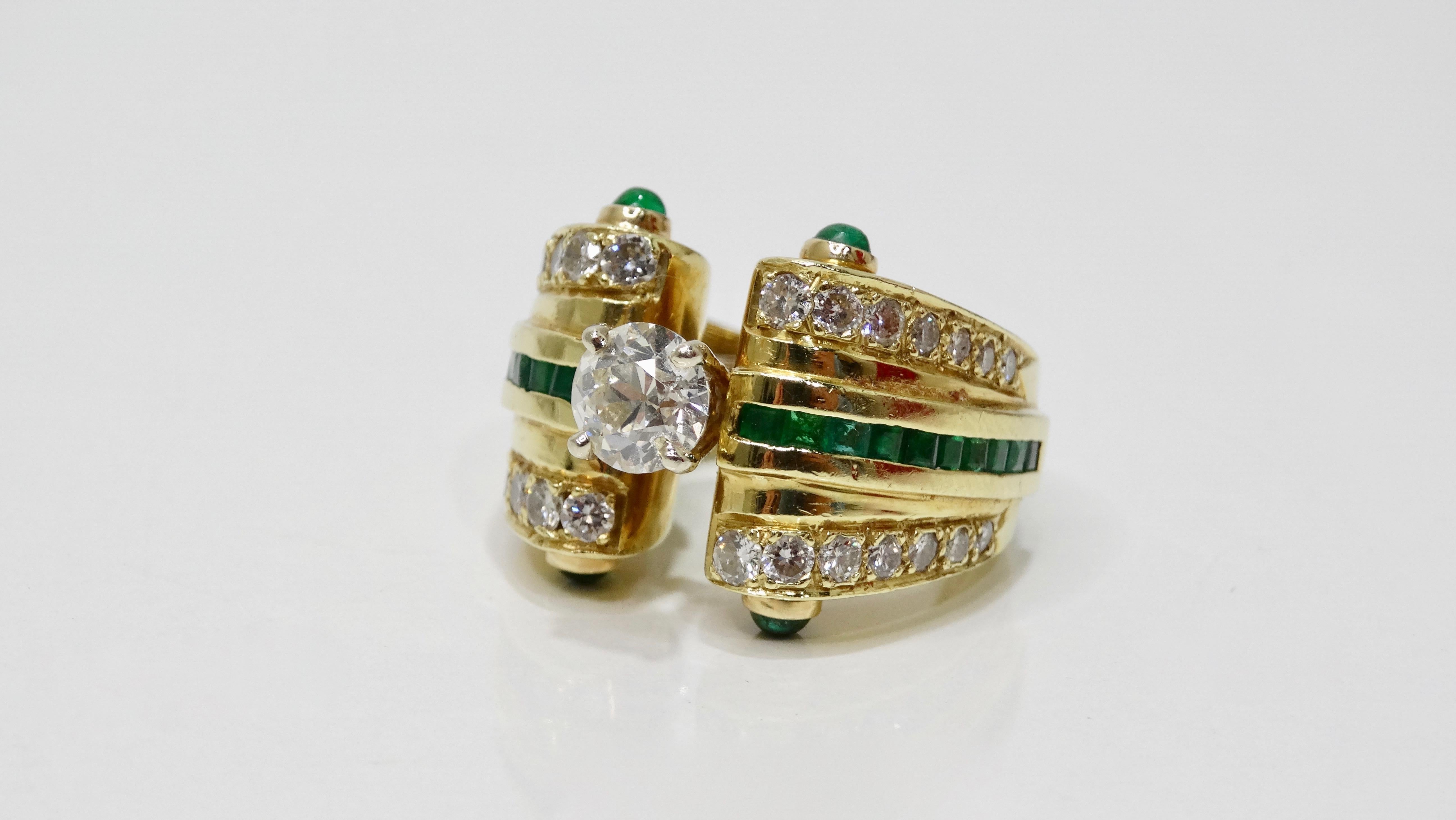 Diamond & Emerald 1930s Cocktail Ring 18k Gold 2