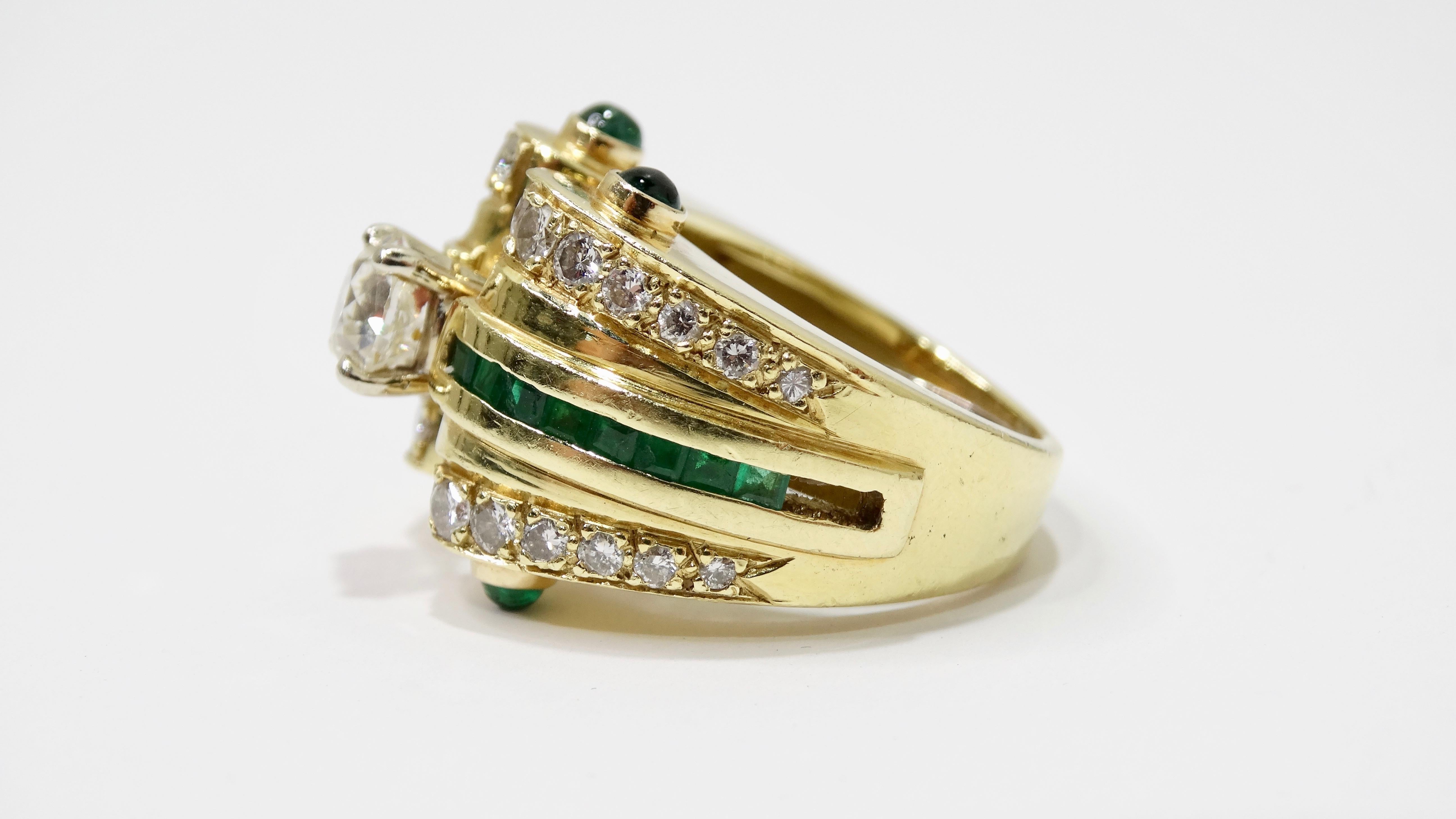 Diamond & Emerald 1930s Cocktail Ring 18k Gold 3