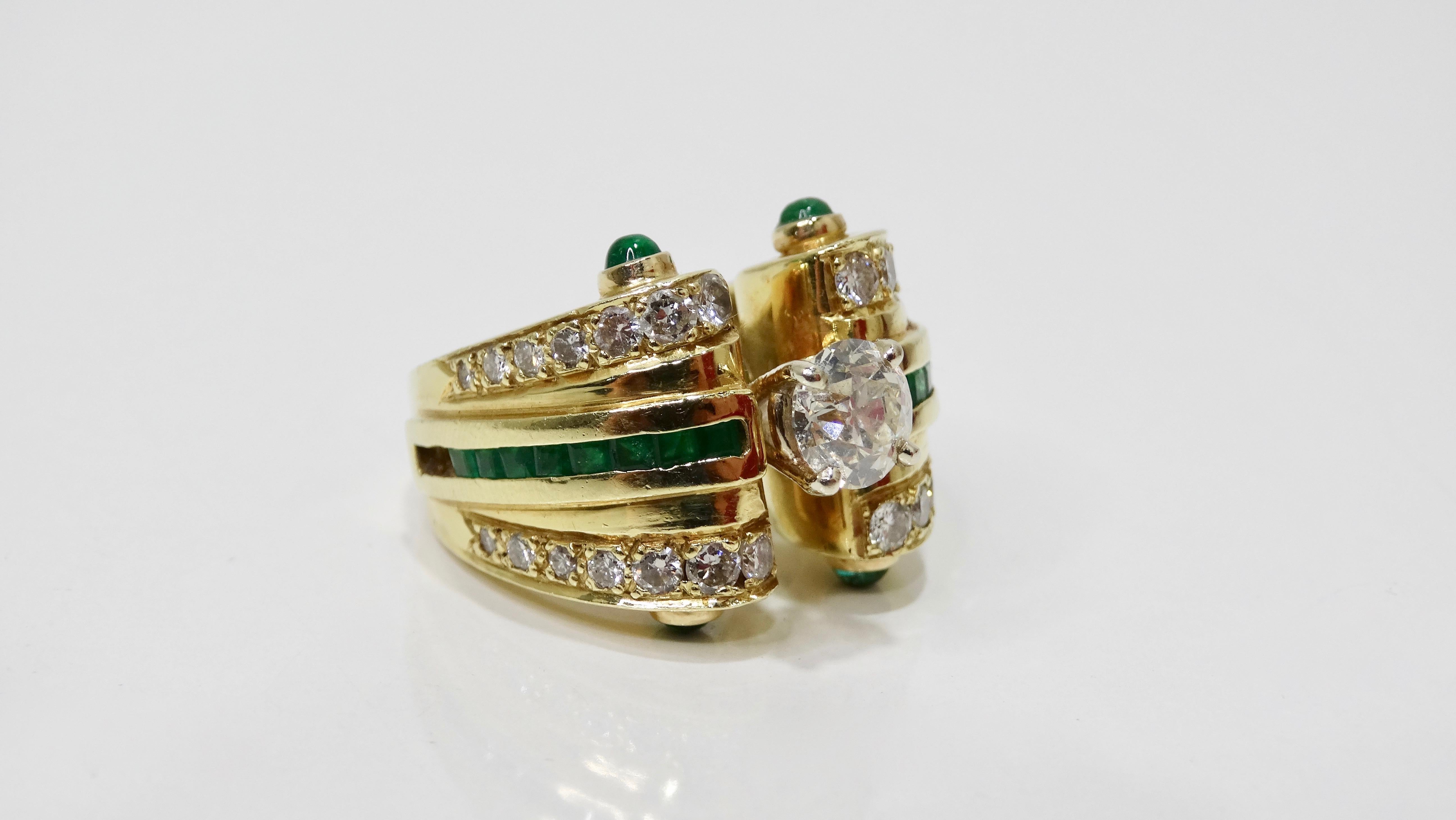 Diamond & Emerald 1930s Cocktail Ring 18k Gold 4