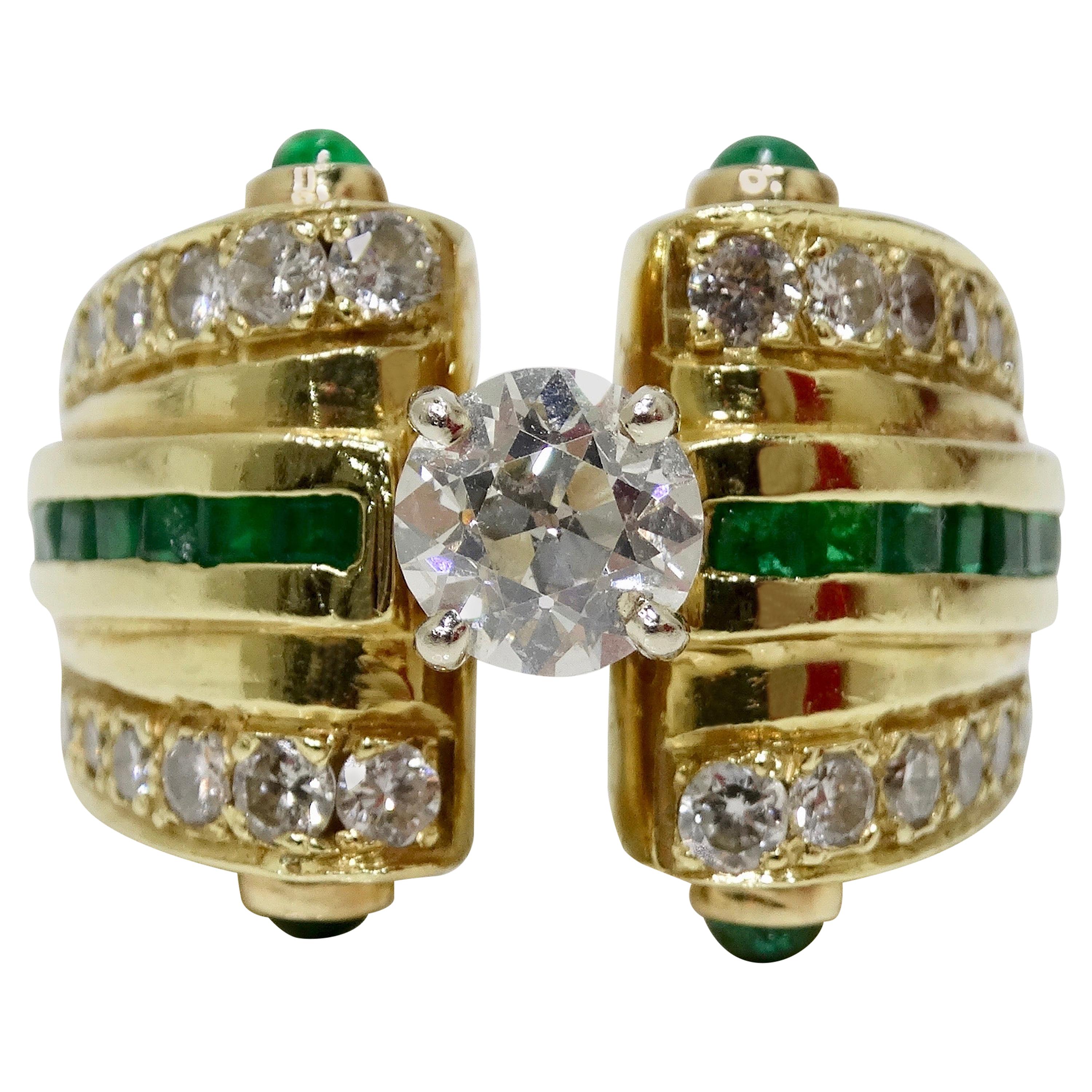 Diamond & Emerald 1930s Cocktail Ring 18k Gold