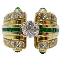 Vintage Diamond & Emerald 1930s Cocktail Ring 18k Gold