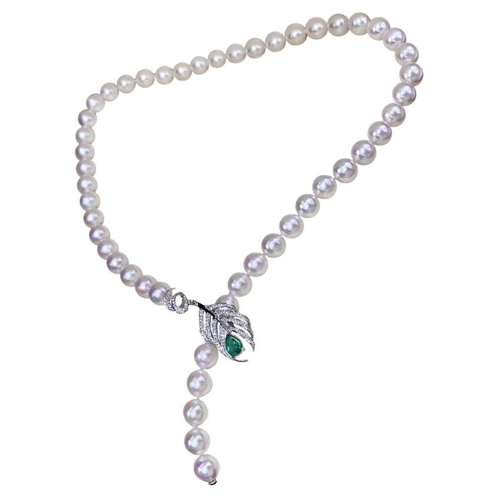 【Vine Symphony】Verdant Leaf Emerald AA+ Akoya Pearl Pendant Necklace