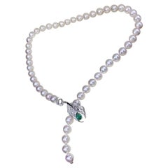 【Vine Symphony】Verdant Leaf Emerald AA+ Akoya Pearl Pendant Necklace