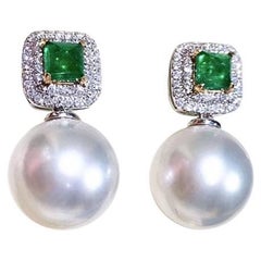 【Crown Radiance】Emerald Crown Aurora South Sea Pearl Diamonds Earrings