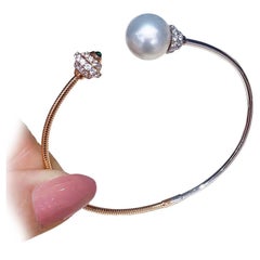 Bracelet bicolore en or rose et blanc 18 carats avec diamants et émeraudes des mers du Sud